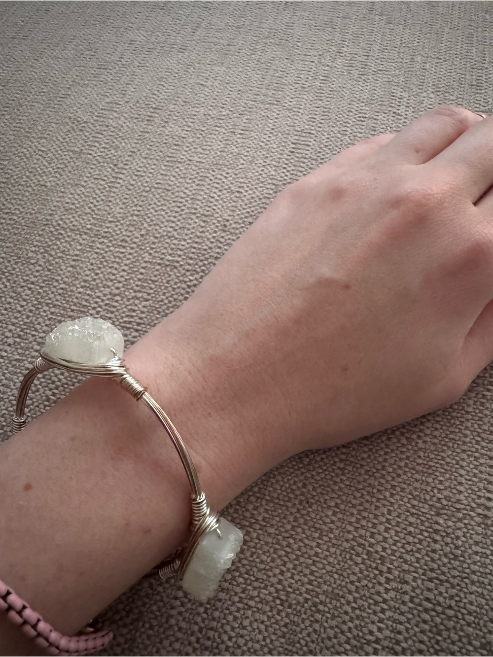 Silver Wire Druzy Bangle Bracelet - White Druzy Accent